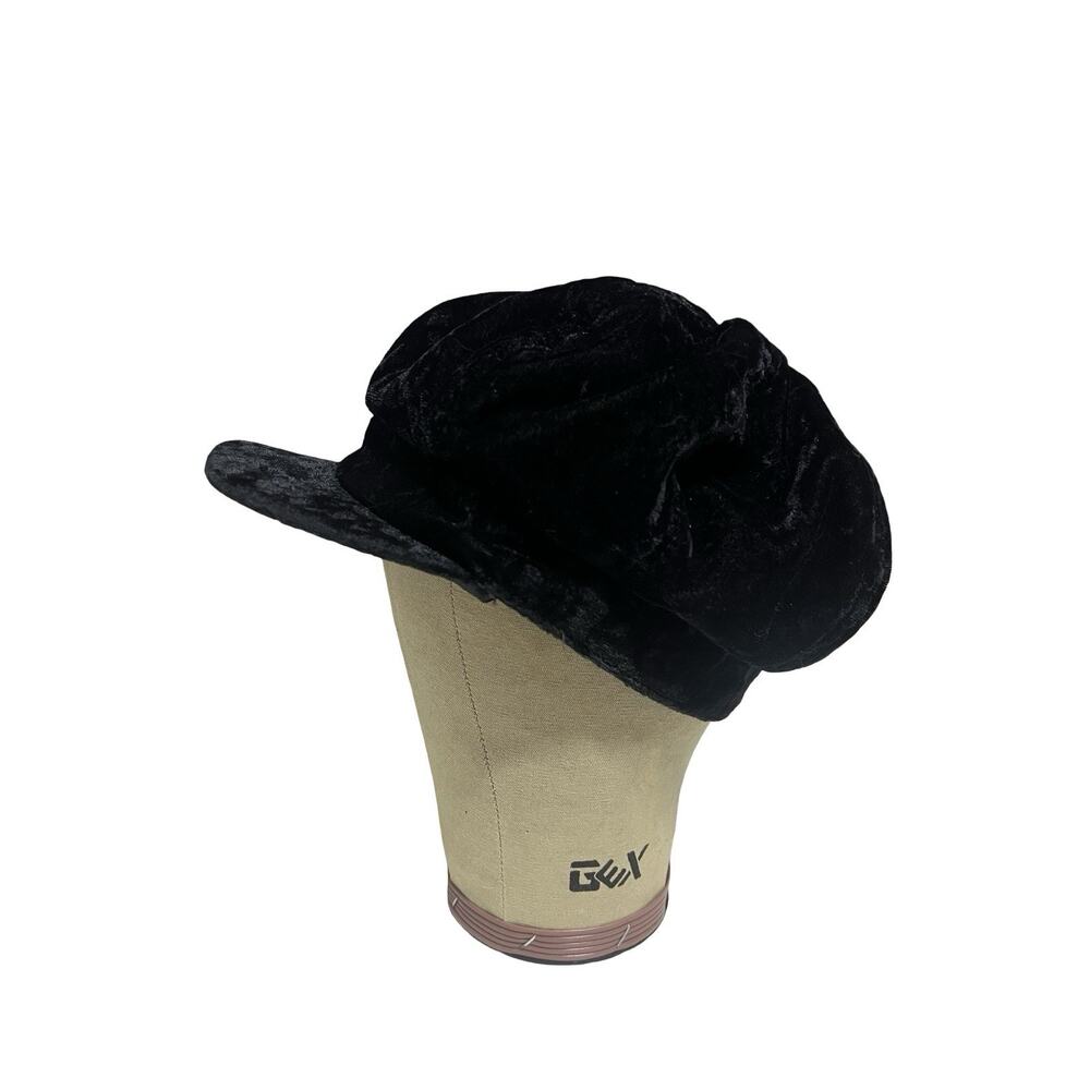 Vintage Fair Weather Black Velvet Velour Baker Disco Newsboy Hat Cap 58 CM